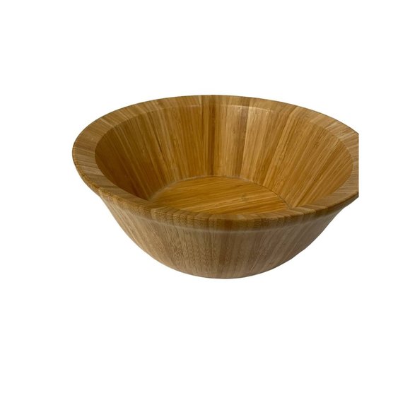 Hand Crafted Lightweight Natural Bamboo Flared Salad Bowl 4.5" H x 12" W - Picture 4 of 7